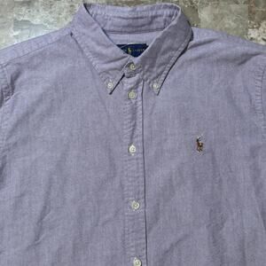 Polo Ralph Lauren Shirt Womens XL Purple Oxford Short Sleeve Flesh Pony